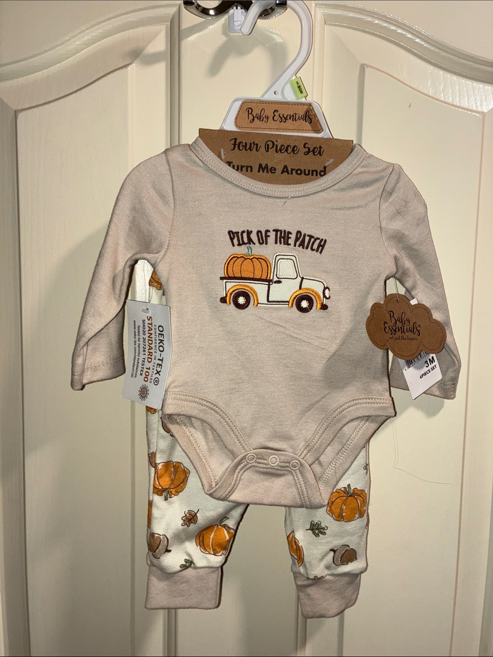 New Baby Essentials Cream & Orange Pumpkin Truck 4-Piece Set